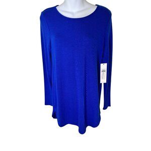 Calvin Klein Womens Long Sleeve Blue Knit Top Scoop Neck Size S Tunic